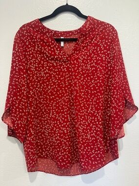 Red Floral V-Neck Women’s Blouse